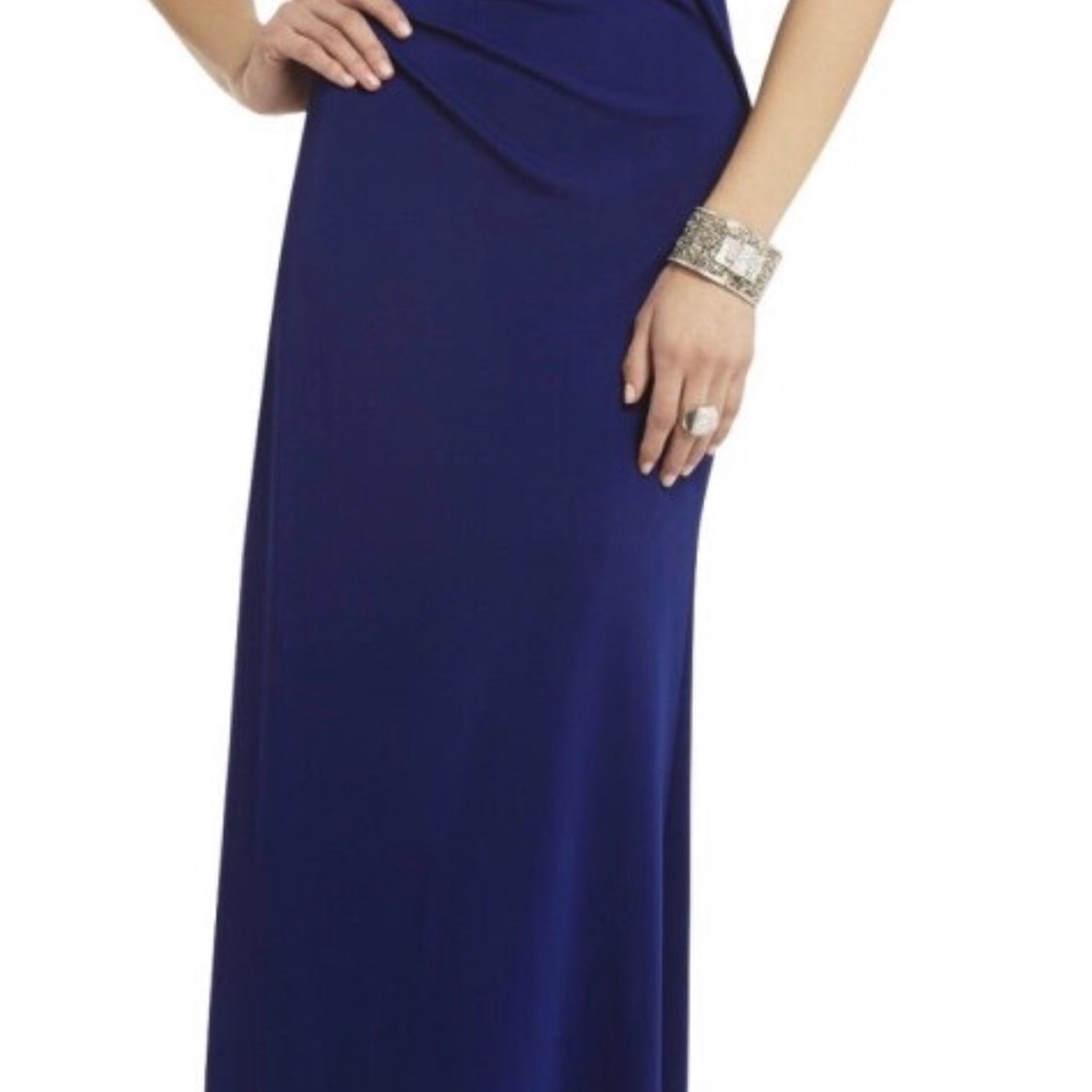 BCBGMAXAZRIA blue shoulder draped dress - Picture 2 of 3